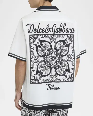 Dolce & Gabbana Men 's Cotton Majolica Double-Pocket Camp Shirt | Thumbnail 3 Dolce & Gabbana Men 's Cotton Majolica Double-Pocket Camp Shirt | Thumbnail 3