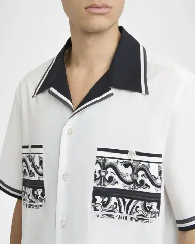 Dolce & Gabbana Men 's Cotton Majolica Double-Pocket Camp Shirt | Thumbnail 5 Dolce & Gabbana Men 's Cotton Majolica Double-Pocket Camp Shirt | Thumbnail 5