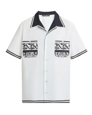 Dolce & Gabbana Men 's Cotton Majolica Double-Pocket Camp Shirt | Thumbnail 1 Dolce & Gabbana Men 's Cotton Majolica Double-Pocket Camp Shirt | Thumbnail 1