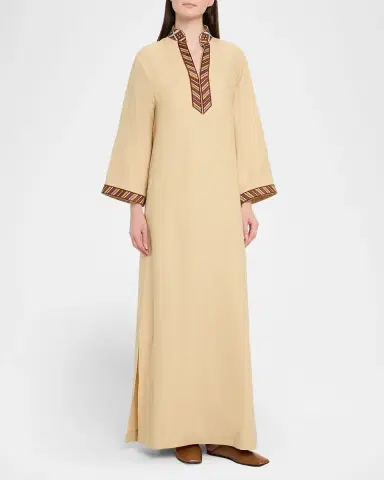 Loro Piana Tilde Stripe-Trim Long-Sleeve Maxi Dress | Thumbnail 4 Loro Piana Tilde Stripe-Trim Long-Sleeve Maxi Dress | Thumbnail 4