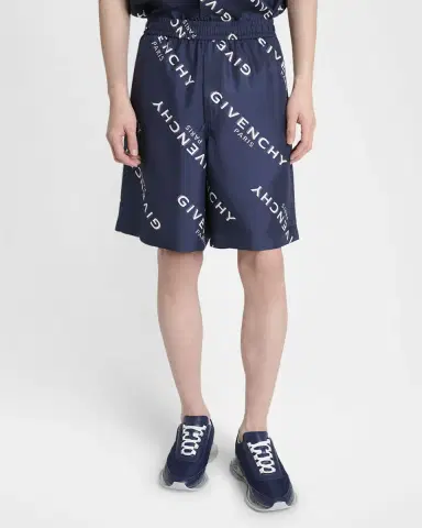 Givenchy Men 's Silk All-Over Logo Shorts | Thumbnail 3 Givenchy Men 's Silk All-Over Logo Shorts | Thumbnail 3