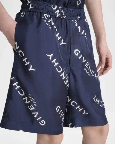 Givenchy Men 's Silk All-Over Logo Shorts | Thumbnail 4 Givenchy Men 's Silk All-Over Logo Shorts | Thumbnail 4