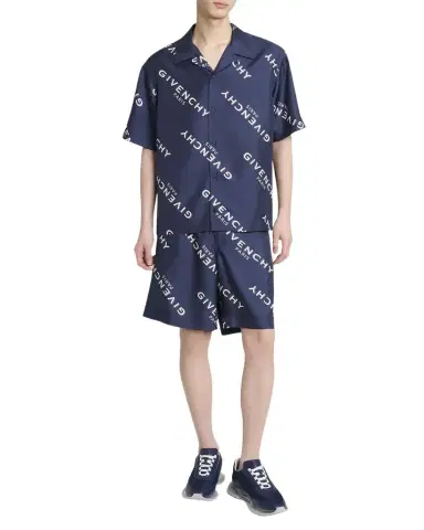Givenchy Men 's Silk All-Over Logo Shorts | Thumbnail 1 Givenchy Men 's Silk All-Over Logo Shorts | Thumbnail 1