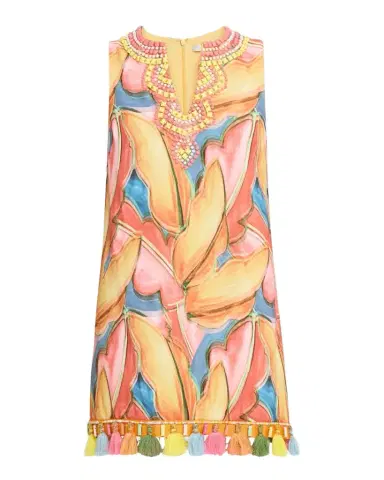 Badgley Mischka Collection Beaded Tassel-Trim Sleeveless Mini Dress | Thumbnail 1 Badgley Mischka Collection Beaded Tassel-Trim Sleeveless Mini Dress | Thumbnail 1