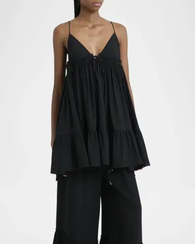 Chloé V-Neck Ruffle Mini Babydoll Dress | Thumbnail 4 Chloé V-Neck Ruffle Mini Babydoll Dress | Thumbnail 4