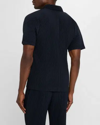 Homme Plissé Issey Miyake Men 's Pleated Johnny Collar Polo Shirt | Thumbnail 3 Homme Plissé Issey Miyake Men 's Pleated Johnny Collar Polo Shirt | Thumbnail 3