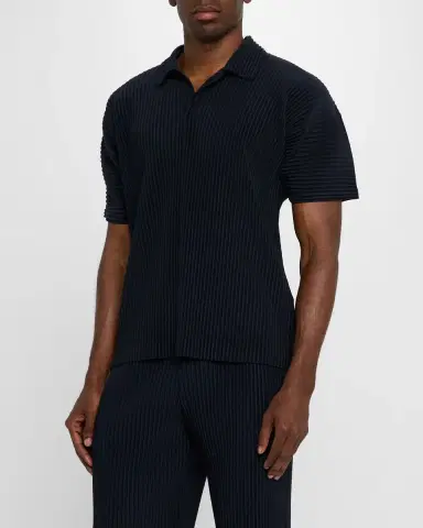 Homme Plissé Issey Miyake Men's Pleated Johnny Collar Polo Shirt | Thumbnail 4 Homme Plissé Issey Miyake Men's Pleated Johnny Collar Polo Shirt | Thumbnail 4