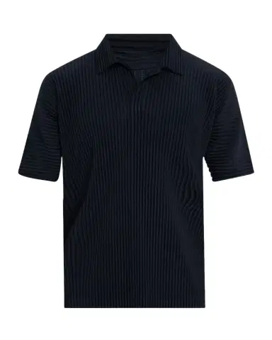 Homme Plissé Issey Miyake Men 's Pleated Johnny Collar Polo Shirt | Thumbnail 1 Homme Plissé Issey Miyake Men 's Pleated Johnny Collar Polo Shirt | Thumbnail 1