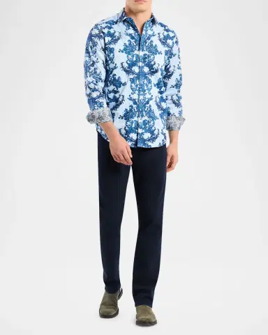 Robert Graham Men's Bayswater Pinstripe Damask Stretch Sport Shirt | Thumbnail 2 Robert Graham Men's Bayswater Pinstripe Damask Stretch Sport Shirt | Thumbnail 2