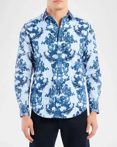 Robert Graham Men's Bayswater Pinstripe Damask Stretch Sport Shirt | Thumbnail 4 Robert Graham Men's Bayswater Pinstripe Damask Stretch Sport Shirt | Thumbnail 4