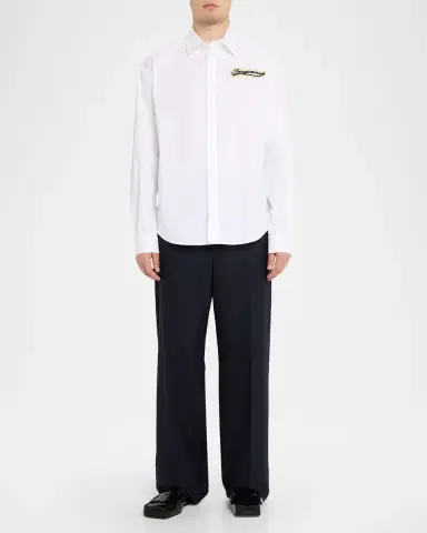 Jacquemus Men 's Simon Logo Patch Cotton Sport Shirt | Thumbnail 2 Jacquemus Men 's Simon Logo Patch Cotton Sport Shirt | Thumbnail 2