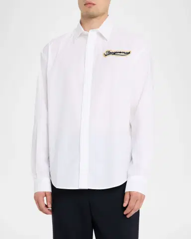 Jacquemus Men 's Simon Logo Patch Cotton Sport Shirt | Thumbnail 4 Jacquemus Men 's Simon Logo Patch Cotton Sport Shirt | Thumbnail 4