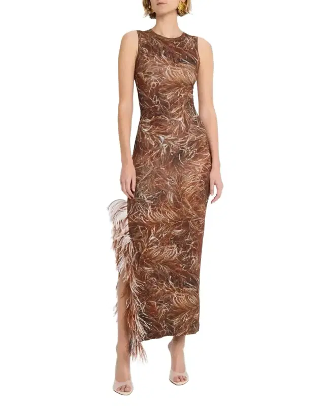 Feather Detail Tank Maxi Dress Feather Detail Tank Maxi Dress