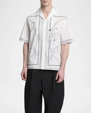 Jacquemus Men's The Jean Dog-Print Cotton Camp Shirt | Thumbnail 4 Jacquemus Men's The Jean Dog-Print Cotton Camp Shirt | Thumbnail 4