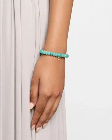 Sydney Evan 14K Gold Diamond Pave Leaf Charm Amazonite Beaded Bracelet | Thumbnail 2 Sydney Evan 14K Gold Diamond Pave Leaf Charm Amazonite Beaded Bracelet | Thumbnail 2