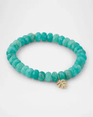 Sydney Evan 14K Gold Diamond Pave Leaf Charm Amazonite Beaded Bracelet | Thumbnail 4 Sydney Evan 14K Gold Diamond Pave Leaf Charm Amazonite Beaded Bracelet | Thumbnail 4
