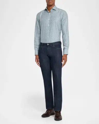 Canali Men 's Cotton and Lyocell Geometric-Print Sport Shirt | Thumbnail 2 Canali Men 's Cotton and Lyocell Geometric-Print Sport Shirt | Thumbnail 2