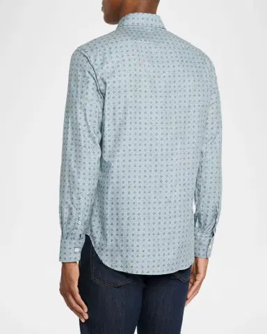 Canali Men 's Cotton and Lyocell Geometric-Print Sport Shirt | Thumbnail 3 Canali Men 's Cotton and Lyocell Geometric-Print Sport Shirt | Thumbnail 3