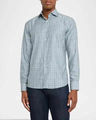 Canali Men 's Cotton and Lyocell Geometric-Print Sport Shirt | Thumbnail 4 Canali Men 's Cotton and Lyocell Geometric-Print Sport Shirt | Thumbnail 4
