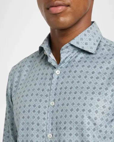 Canali Men 's Cotton and Lyocell Geometric-Print Sport Shirt | Thumbnail 5 Canali Men 's Cotton and Lyocell Geometric-Print Sport Shirt | Thumbnail 5