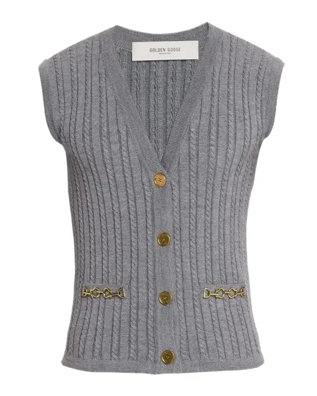 Journey Cable-Knit Sweater Vest with Chain Detail Journey Cable-Knit Sweater Vest with Chain Detail