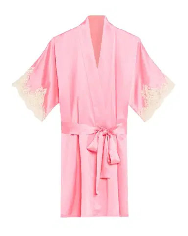 Christine Lingerie Gazebo Lace-Cuff Short Silk Robe | Thumbnail 1 Christine Lingerie Gazebo Lace-Cuff Short Silk Robe | Thumbnail 1