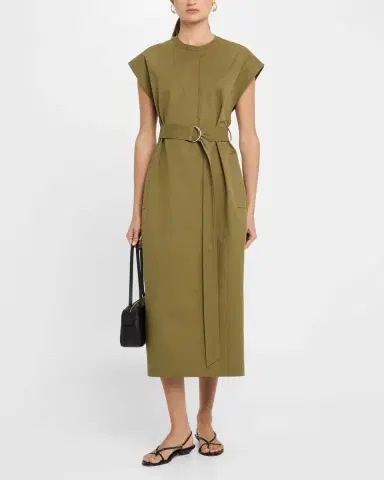 Argent Belted Cap-Sleeve Cotton Twill Midi Shirtdress | Thumbnail 2 Argent Belted Cap-Sleeve Cotton Twill Midi Shirtdress | Thumbnail 2