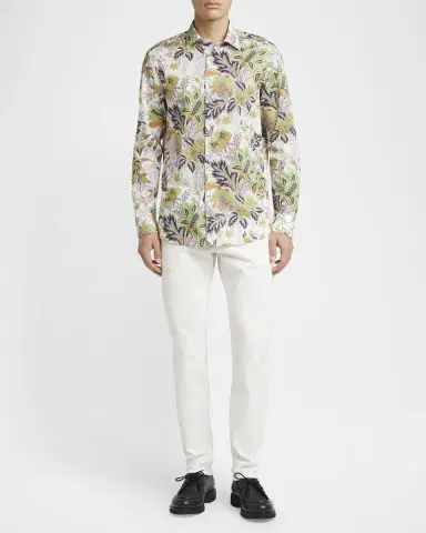 Etro Men's Cotton Floral Palm Sport Shirt | Thumbnail 2 Etro Men's Cotton Floral Palm Sport Shirt | Thumbnail 2