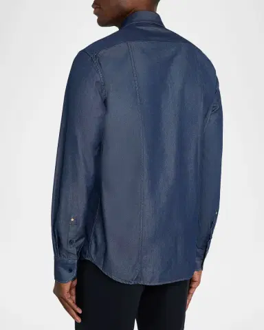 Stefano Ricci Men's Cotton and Silk Denim Button-Down Shirt | Thumbnail 2 Stefano Ricci Men's Cotton and Silk Denim Button-Down Shirt | Thumbnail 2