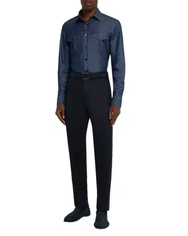 Stefano Ricci Men's Cotton and Silk Denim Button-Down Shirt | Thumbnail 1 Stefano Ricci Men's Cotton and Silk Denim Button-Down Shirt | Thumbnail 1