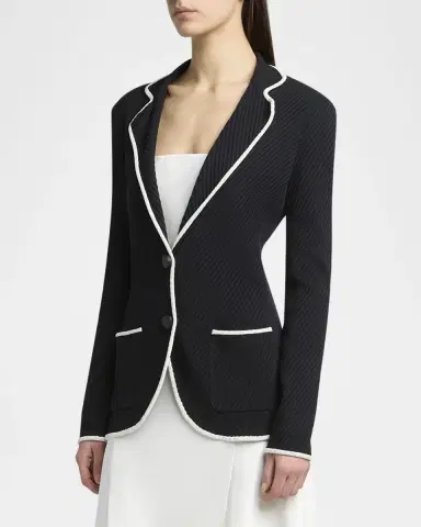 Giorgio Armani Silk Pointelle Knit Single-Breasted Jacket | Thumbnail 3 Giorgio Armani Silk Pointelle Knit Single-Breasted Jacket | Thumbnail 3