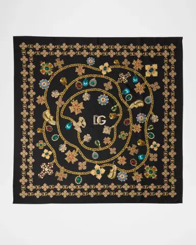 Dolce & Gabbana Floral Crystal Foulard Silk Scarf | Thumbnail 3 Dolce & Gabbana Floral Crystal Foulard Silk Scarf | Thumbnail 3