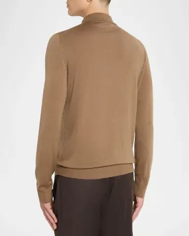 Canali Men 's Wool Knit Long-Sleeve Polo Shirt | Thumbnail 3 Canali Men 's Wool Knit Long-Sleeve Polo Shirt | Thumbnail 3