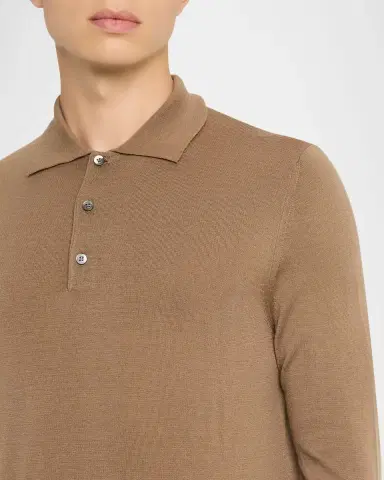 Canali Men 's Wool Knit Long-Sleeve Polo Shirt | Thumbnail 5 Canali Men 's Wool Knit Long-Sleeve Polo Shirt | Thumbnail 5