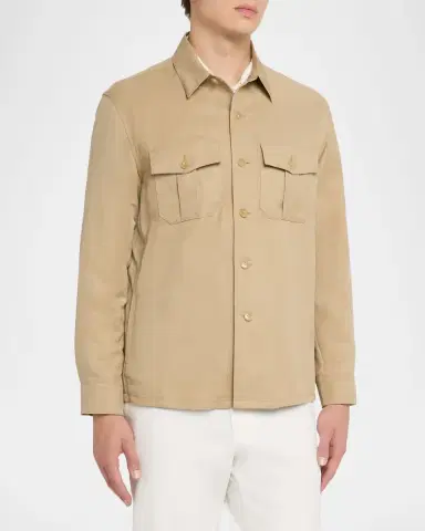 Canali Men 's Linen and Silk Button-Front Overshirt | Thumbnail 3 Canali Men 's Linen and Silk Button-Front Overshirt | Thumbnail 3