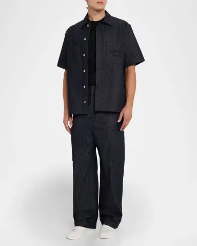 Givenchy Men 's Denim Herringbone Short-Sleeve Shirt | Thumbnail 2 Givenchy Men 's Denim Herringbone Short-Sleeve Shirt | Thumbnail 2