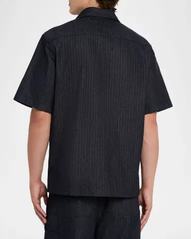 Givenchy Men 's Denim Herringbone Short-Sleeve Shirt | Thumbnail 3 Givenchy Men 's Denim Herringbone Short-Sleeve Shirt | Thumbnail 3