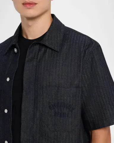Givenchy Men 's Denim Herringbone Short-Sleeve Shirt | Thumbnail 5 Givenchy Men 's Denim Herringbone Short-Sleeve Shirt | Thumbnail 5