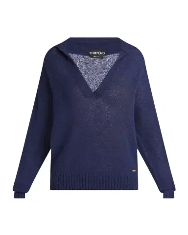 Tom Ford V-Neck Cashmere-Silk Oversized Polo Sweater | Thumbnail 1 Tom Ford V-Neck Cashmere-Silk Oversized Polo Sweater | Thumbnail 1