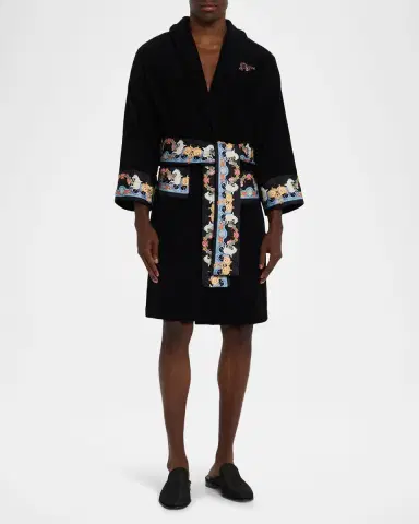 Versace Men's Coral-Trim Cotton Terry Robe | Thumbnail 2 Versace Men's Coral-Trim Cotton Terry Robe | Thumbnail 2