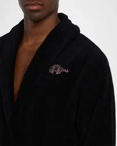 Versace Men's Coral-Trim Cotton Terry Robe | Thumbnail 4 Versace Men's Coral-Trim Cotton Terry Robe | Thumbnail 4