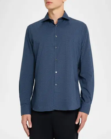 Canali Men 's Neat Geometric Cotton and Lyocell Sport Shirt | Thumbnail 4 Canali Men 's Neat Geometric Cotton and Lyocell Sport Shirt | Thumbnail 4