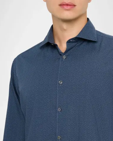 Canali Men 's Neat Geometric Cotton and Lyocell Sport Shirt | Thumbnail 5 Canali Men 's Neat Geometric Cotton and Lyocell Sport Shirt | Thumbnail 5