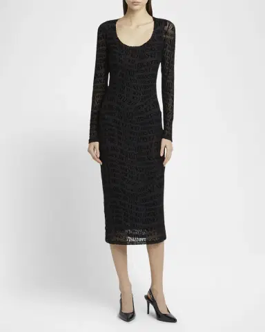 Versace Jeans Couture Mesh Logo Bodycon Midi Dress | Thumbnail 2 Versace Jeans Couture Mesh Logo Bodycon Midi Dress | Thumbnail 2