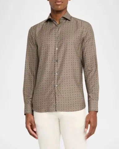 Canali Men 's Cotton and Lyocell Geometric-Print Sport Shirt | Thumbnail 4 Canali Men 's Cotton and Lyocell Geometric-Print Sport Shirt | Thumbnail 4