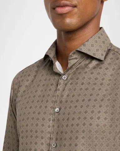 Canali Men 's Cotton and Lyocell Geometric-Print Sport Shirt | Thumbnail 5 Canali Men 's Cotton and Lyocell Geometric-Print Sport Shirt | Thumbnail 5