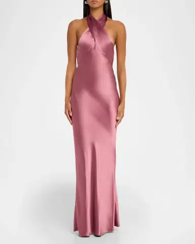 Retrofête Wrenley Satin Crisscross Halter Gown | Thumbnail 2 Retrofête Wrenley Satin Crisscross Halter Gown | Thumbnail 2