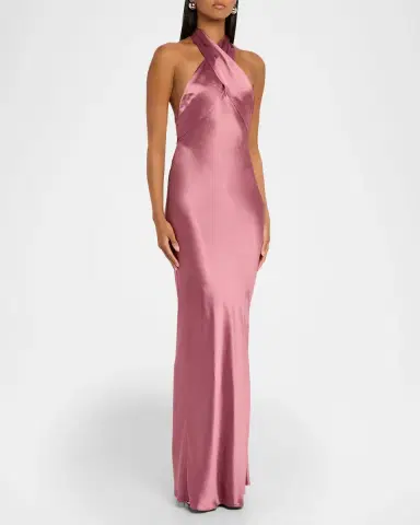 Retrofête Wrenley Satin Crisscross Halter Gown | Thumbnail 4 Retrofête Wrenley Satin Crisscross Halter Gown | Thumbnail 4