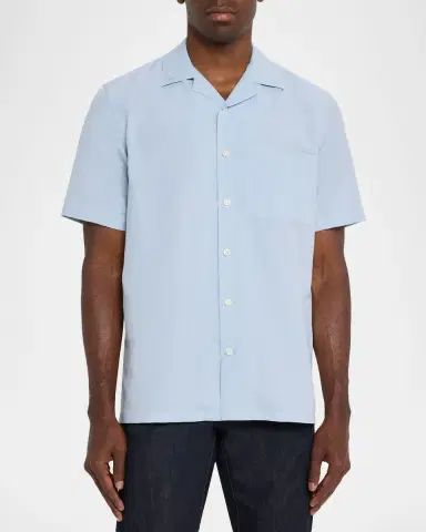 Canali Men 's Linen and Cotton Pocket Camp Shirt | Thumbnail 3 Canali Men 's Linen and Cotton Pocket Camp Shirt | Thumbnail 3