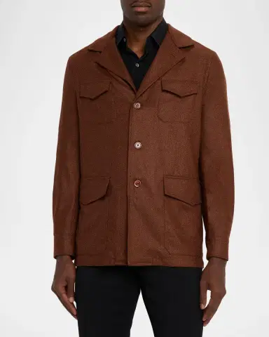 Stefano Ricci Men's Wool and Silk Flap-Pocket Chore Jacket | Thumbnail 3 Stefano Ricci Men's Wool and Silk Flap-Pocket Chore Jacket | Thumbnail 3